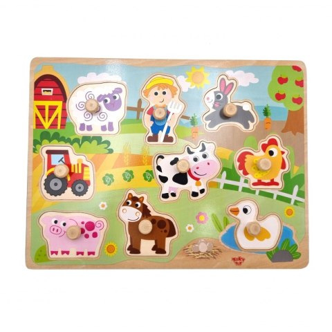 TOOKY TOY Drewniane Puzzle Montessori Farma z Pinezkami Do Dopasowania Tooky Toy