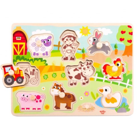 TOOKY TOY Drewniane Puzzle Montessori Farma z Pinezkami Do Dopasowania Tooky Toy