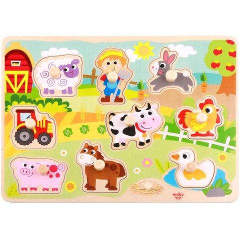 TOOKY TOY Drewniane Puzzle Montessori Farma z Pinezkami Do Dopasowania Tooky Toy