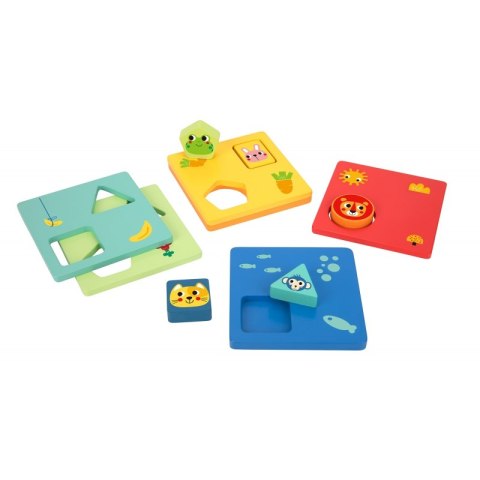 TOOKY TOY Układanka Montessori Kształty i Kolory Zwierzątka 6 Planszy FSC Tooky Toy