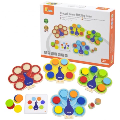 VIGA Drewniana Gra Dopasuj Kolory Pawi Ogon Montessori + Karty Viga Toys