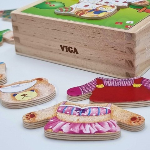 VIGA Drewniana Układanka Logiczna Puzzle Ubierz Misia Dziewczynkę Viga Toys