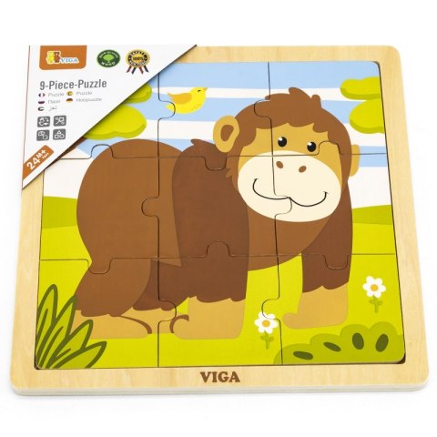 VIGA Poręczne Drewniane Puzzle Goryl 9 elementów Viga Toys