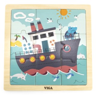 VIGA Poręczne Drewniane Puzzle Statek 9 elementów Viga Toys