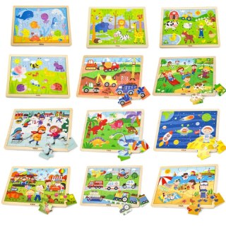 Viga Zestaw Puzzle drewniane 12 układanek po 24 el. na stojaku Viga Toys