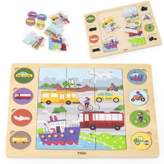 VIGA Drewniane Puzzle Odgadnij po Cieniu - Środki Transportu Układanka 17 el. Viga Toys