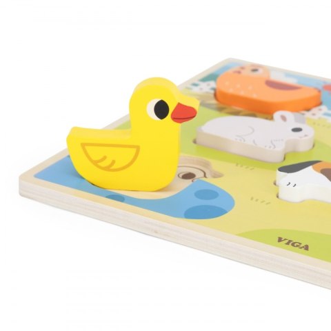 VIGA Drewniane Puzzle Układanka Montessori 2w1 Figurki Farma Viga Toys