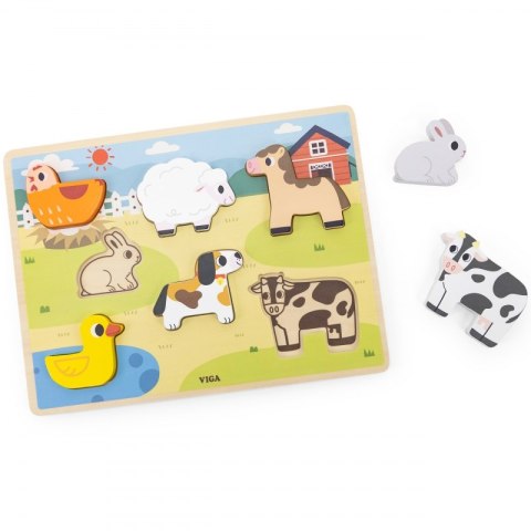 VIGA Drewniane Puzzle Układanka Montessori 2w1 Figurki Farma Viga Toys