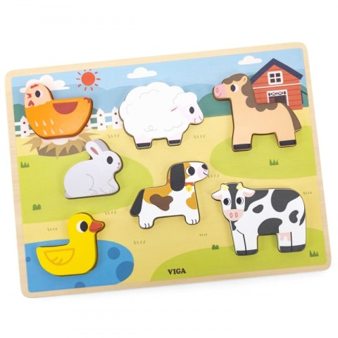 VIGA Drewniane Puzzle Układanka Montessori 2w1 Figurki Farma Viga Toys