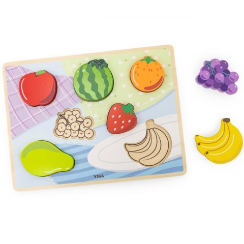 VIGA Drewniane Puzzle Układanka Montessori 2w1 Figurki Owoce Viga Toys