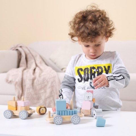 VIGA PolarB Drewniana Kolejka z wagonikami i zwierzątkami do ciągnięcia Montessori Viga Toys