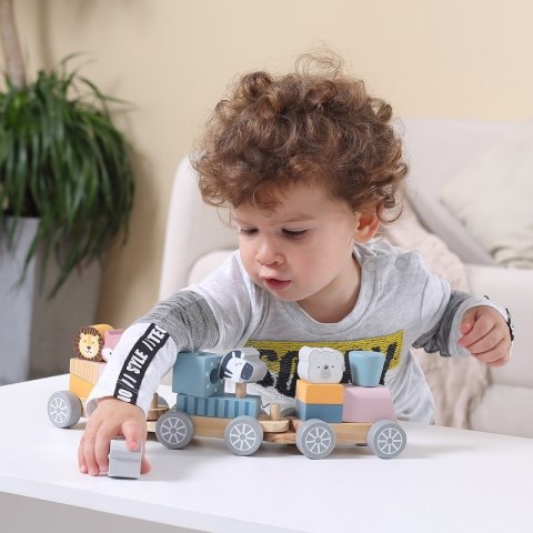 VIGA PolarB Drewniana Kolejka z wagonikami i zwierzątkami do ciągnięcia Montessori Viga Toys