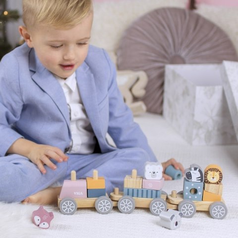 VIGA PolarB Drewniana Kolejka z wagonikami i zwierzątkami do ciągnięcia Montessori Viga Toys