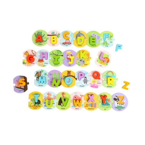 TOOKY TOY Drewniane Puzzle Montessori Układanka Nauka Alfabetu Liter Słów Alfabet Grube Klocki 26 el. Tooky Toy