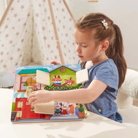 VIGA Drewniana Tablica Manipulacyjna Otwieranie Zamków i Zatrzasków Domek Montessori Viga Toys