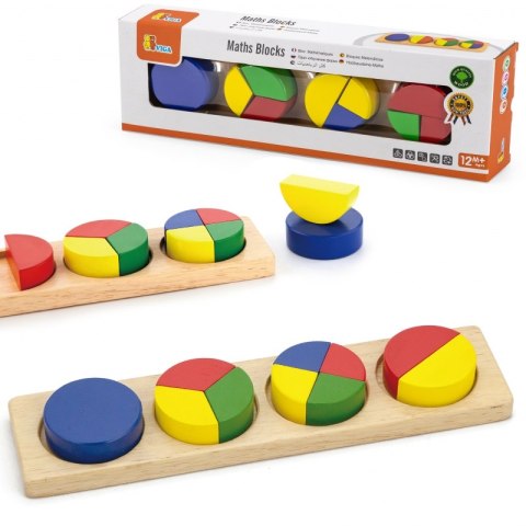 VIGA Drewniana Układanka Klocki Matematyczne Ułamki 10 Klocków Montessori Viga Toys