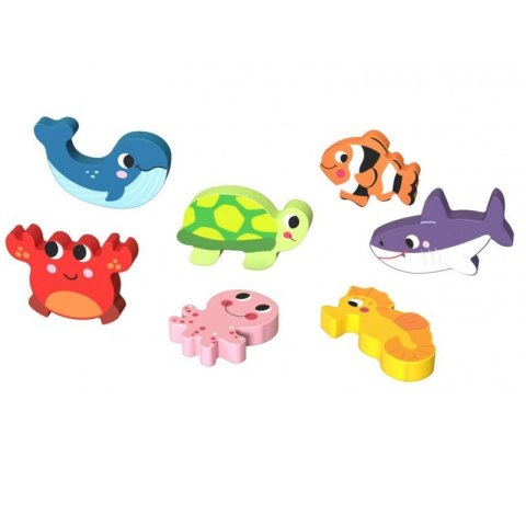 TOOKY TOY Drewniane Puzzle Montessori Świat Morza Rybki Żółwik Kształty Tooky Toy