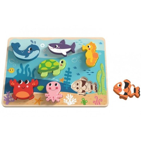 TOOKY TOY Drewniane Puzzle Montessori Świat Morza Rybki Żółwik Kształty Tooky Toy