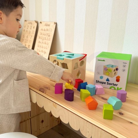 TOOKY TOY Drewniany Sorter Kolorowa Kostka z Kolorowymi Wzorami 13 el. Tooky Toy