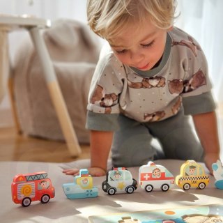 Tooky Toy Drewniane Puzzle Montessori Pojazdy Samochody Samolot Statek Miasto Dopasuj Kształty Tooky Toy