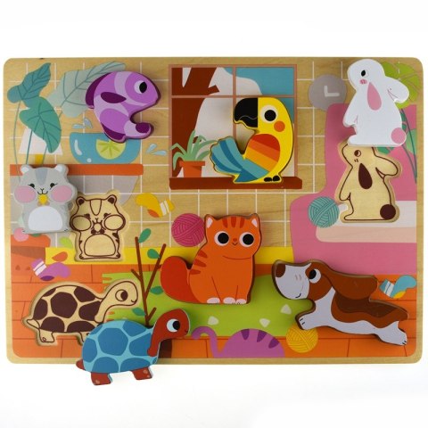 Tooky Toy Drewniane Puzzle Montessori Zwierzątka Dom Dopasuj Kształty Tooky Toy