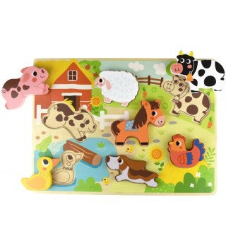 Tooky Toy Drewniane Puzzle Montessori Zwierzątka Farma Dopasuj Kształty Tooky Toy