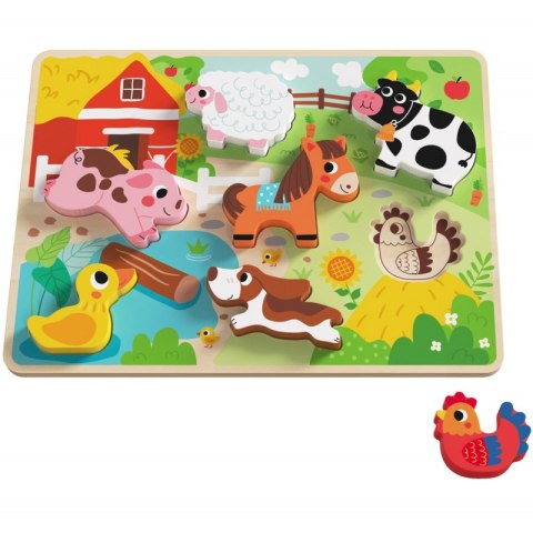 Tooky Toy Drewniane Puzzle Montessori Zwierzątka Farma Dopasuj Kształty Tooky Toy