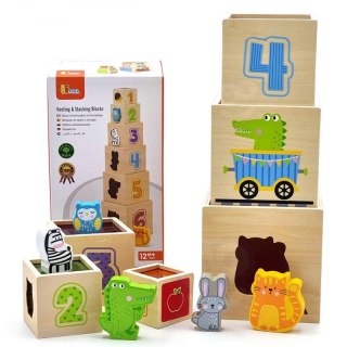 VIGA Drewniana Piramidka Układanka Klocki Sorter Montessori Viga Toys