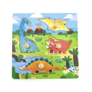 VIGA Drewniane Puzzle z Pinezkami Dinozaury Viga Toys