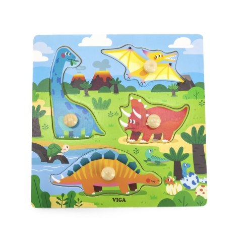 VIGA Drewniane Puzzle z Pinezkami Dinozaury Viga Toys