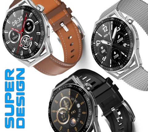 Smartwatch Rubicon RNCE88-1 Czarny- Czarny Pasek Silikonowy + Czarny Pasek Skórzany RUBICON