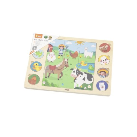 VIGA Drewniane Puzzle Odgadnij Po Cieniu - Farma Układanka 17 el. Viga Toys