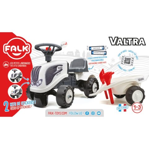 FALK Traktorek Baby Valtra Biały z Przyczepką + akc. od 1 roku FALK