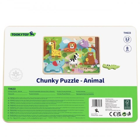 Tooky Toy Drewniane Puzzle Montessori Zwierzątka ZOO Safari Dopasuj Kształty Tooky Toy