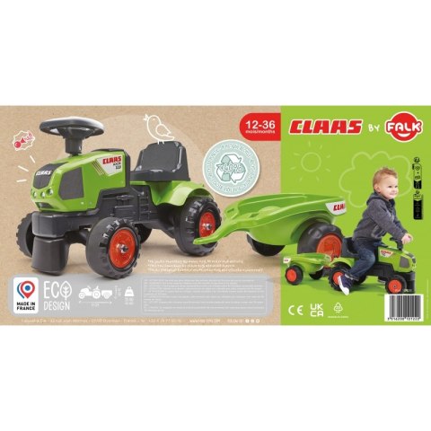 FALK Traktorek Baby Claas Axos 310 Zielony z Przyczepką od 1 roku FALK