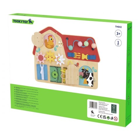 TOOKY TOY Drewniana Tablica Montessori Manipulacyjna Zamki Zębatki Pętle Tooky Toy