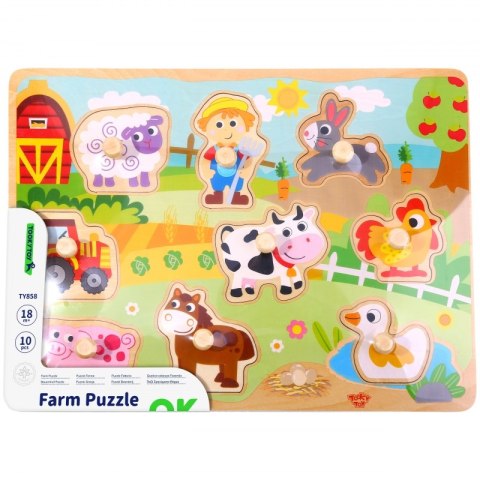 TOOKY TOY Drewniane Puzzle Montessori Farma z Pinezkami Do Dopasowania Tooky Toy