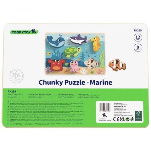 TOOKY TOY Drewniane Puzzle Montessori Świat Morza Rybki Żółwik Kształty Tooky Toy