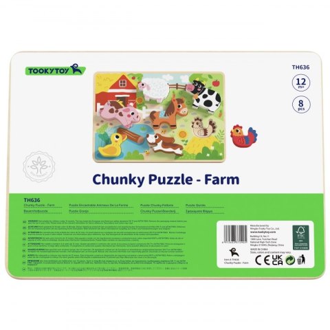 Tooky Toy Drewniane Puzzle Montessori Zwierzątka Farma Dopasuj Kształty Tooky Toy