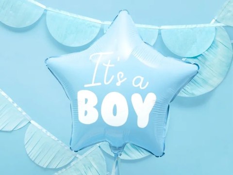 Balon foliowy "It's a boy" na baby shower gwiazda niebieska 48cm