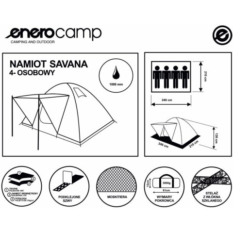 NAMIOT TURYSTYCZNY 4 OSOBOWY IGLO SAVANA 210X240X130CM ROYOKAMP Royokamp