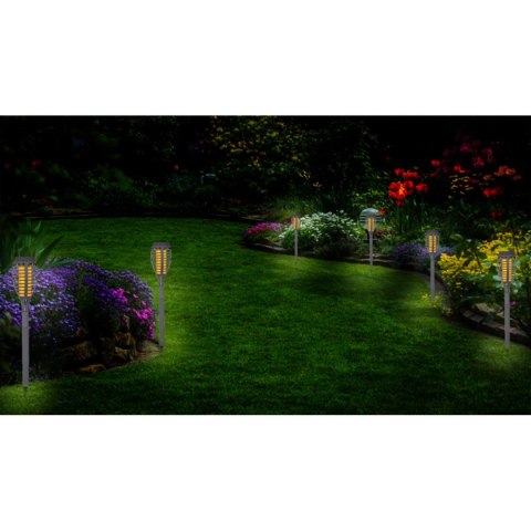 POCHODNIA LAMPA SOLARNA TAŃCZĄCE PŁOMYKI 12 LED SMD 7,5x7,5x46,5CM SZARA Saska Garden