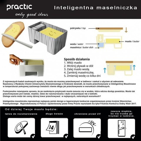 INTELIGENTNA MASELNICZKA WODNA Z NOŻYKIEM BIAŁA PRACTIC