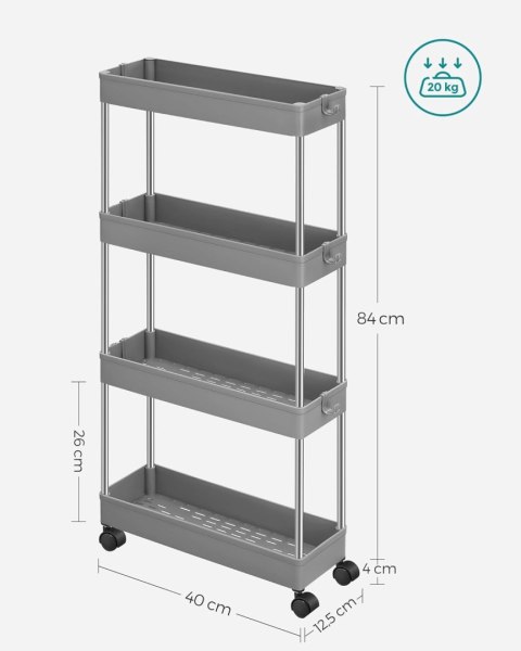 Szafka na kółkach 4 półki szara - KSC008G01