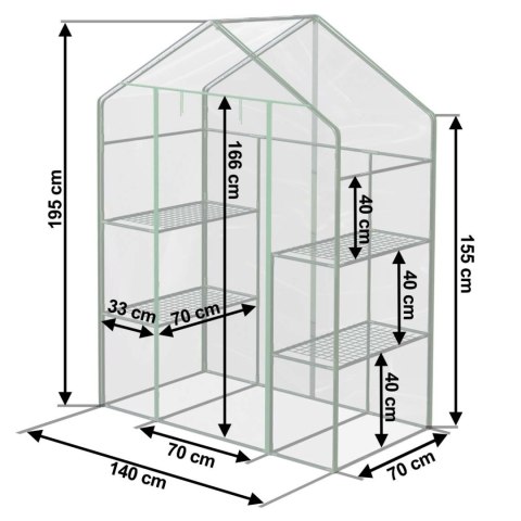 Szklarnia dwa regały 140 x 71 x 195 cm Plonos 4922 Plonos