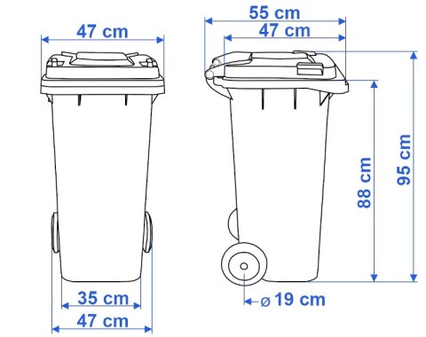 Komplet pojemników na odpady - 120l - cztery kolory (czarny)