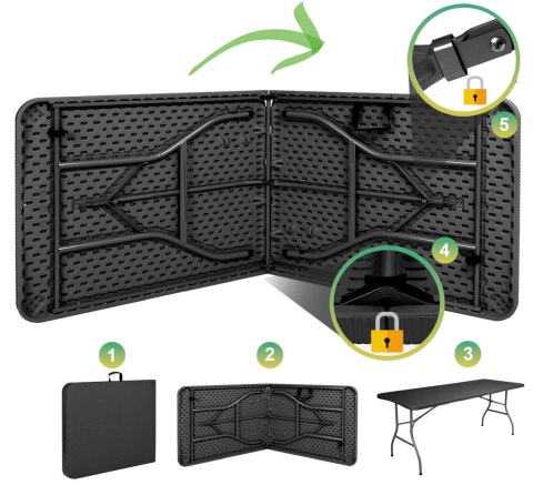 Stół cateringowy RATTAN składany w walizkę - 180 cm szary