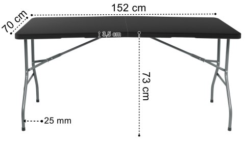 Stół cateringowy RICO składany w walizkę 150 cm czarny