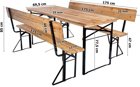 Zestaw ogrodowy stalowo-drewniany PORTER 175 cm stół+ 2 ławki