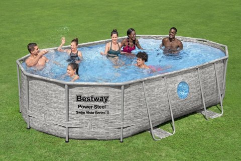 Basen stelażowy Power Steel Swim Vista z oknem 488x305x107 16x10FT BESTWAY 6w1 + Pompa piaskowa Bestway